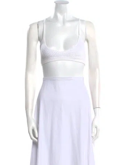 Pre-owned Are You Am I Square Neckline Sleeveless Crop Top In White