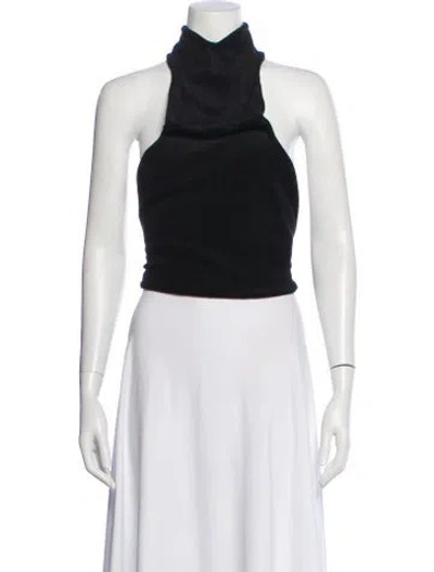 Pre-owned Are You Am I Turtleneck Sleeveless Crop Top In Black