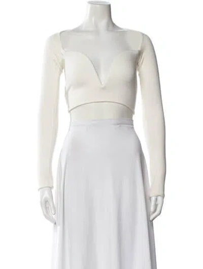 Pre-owned Are You Am I V-neck Long Sleeve Crop Top In White