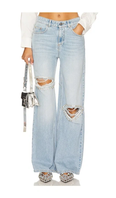 Area Distressed Crystal Relaxed Slit Jean In Blue