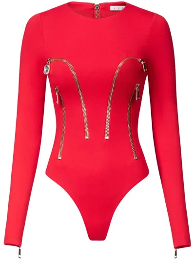 Area Zip-detail Bodysuit In Red