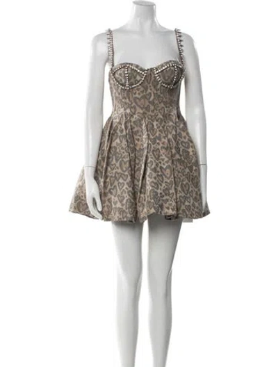 Pre-owned Area Animal Print Mini Dress In Neutral