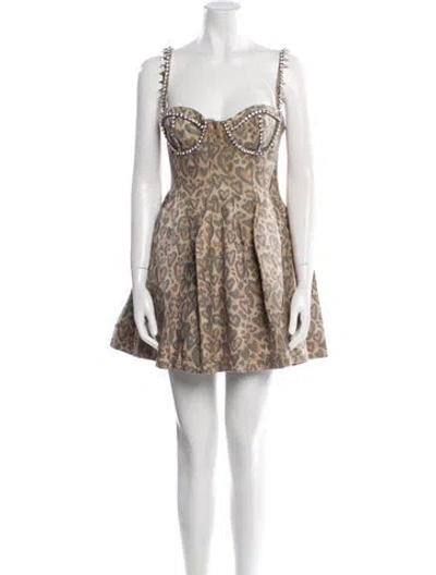 Pre-owned Area Animal Print Mini Dress W/ Tags In Neutral