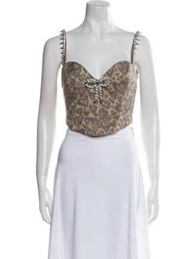 Pre-owned Area Animal Print Square Neckline Crop Top In Blue