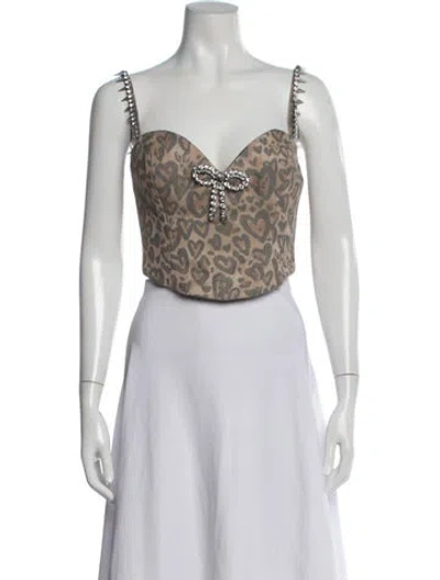 Pre-owned Area Animal Print Square Neckline Crop Top In Neutral