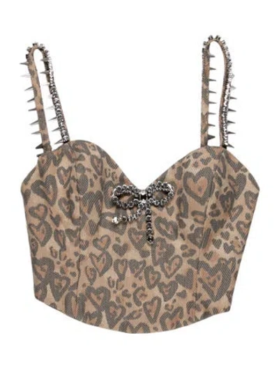 Pre-owned Area Animal Print V-neck Crop Top In Multi