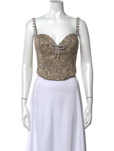 Pre-owned Area Animal Print V-neck Crop Top In Neutrals
