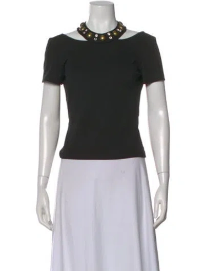 Pre-owned Area Asymmetrical Short Sleeve Top In Black