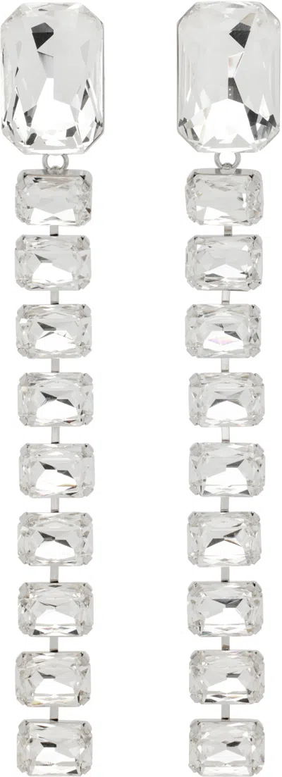 Area Baguette Crystal Drop Earrings In Silver