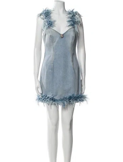 Pre-owned Area Bateau Neckline Mini Dress In Blue