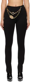 Area Chain Plate Belted Ponte Leggings In Black