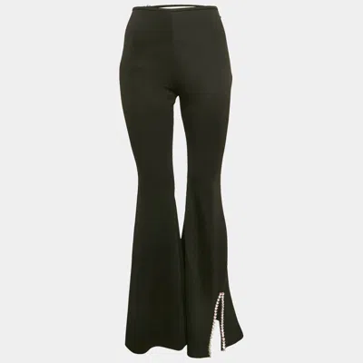 Area Black Crystal Embellished Jersey Cut-out Waist Flared Trousers S