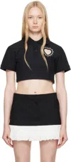 Area Black Crystal Heart Cutout Cropped Polo