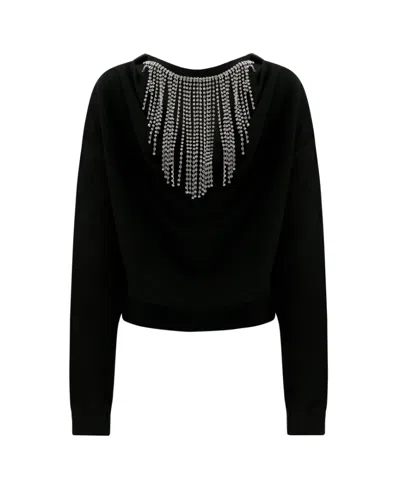 Area Black Crystal Tassel Decorated Pullover