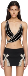 Area Crystal-embellished Velvet Halterneck Top In Black