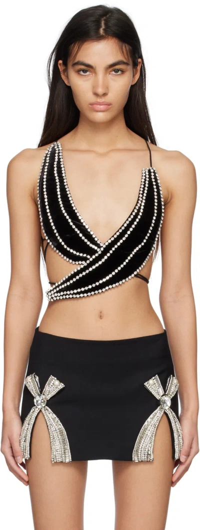 Area Crystal-embellished Velvet Halterneck Top In Black