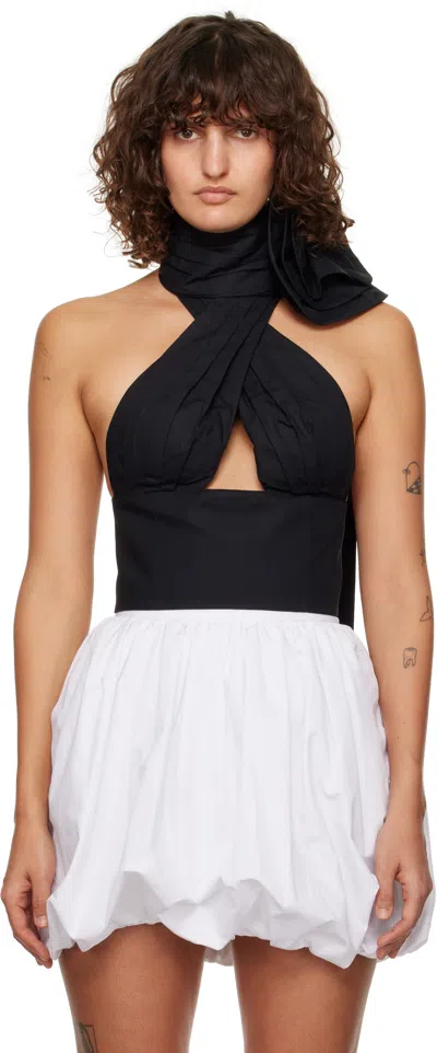 Area Flower Corsage Halter Top In Black