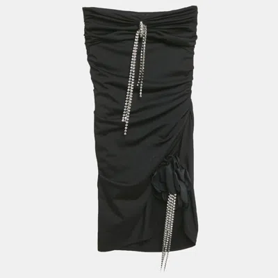 Area Black Jersey Crystal Embellished Strapless Mini Dress