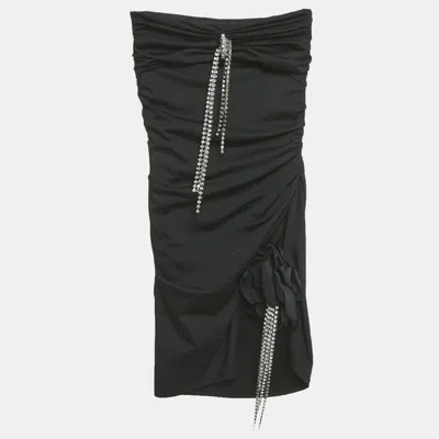 Pre-owned Area Black Jersey Crystal Embellished Strapless Mini Dress Xxs