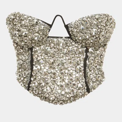 Area Black Jersey Crystal-embellished Corset Top In Metallic