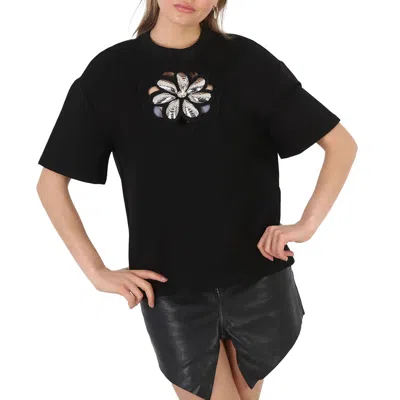 Pre-owned Area Black Mussel Flower Embellished Cutout Jersey T-shirt