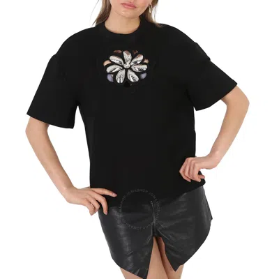 Area Black Mussel Flower Embellished Cutout Jersey T-shirt