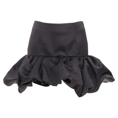Area Black Satin Ruffle Hem High Waisted Puffy Mini Skirt Us2 Xs In Gray