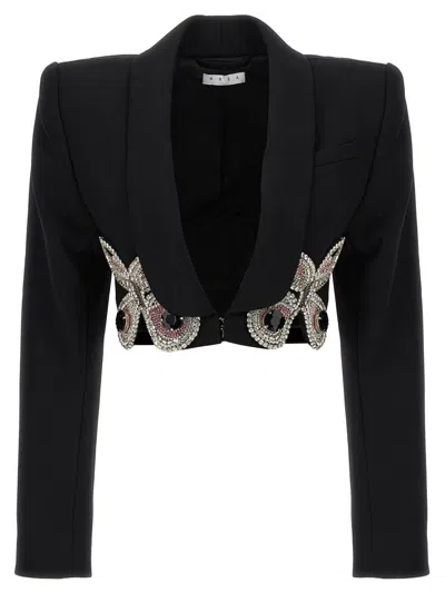 Area Blazer 'embroidered Butterfly Cropped' In Black
