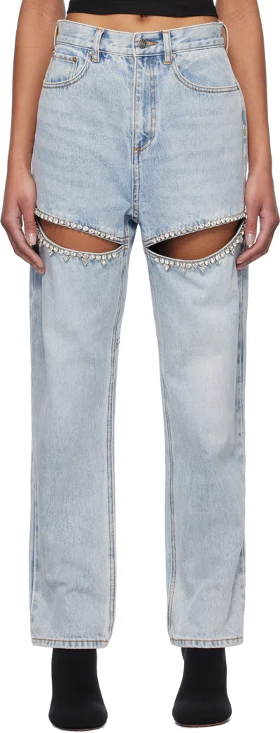 Area Blue Crystal Slit Jeans