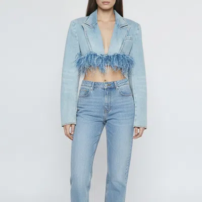 Pre-owned Area Blue Denim Feather Trim Cropped Jacket Xs