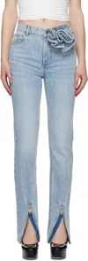 Area Flower Corsage Zip-hem Skinny-leg Jeans In Super Light Wash