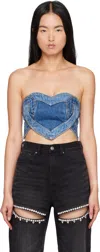 Area Blue Patchwork Heart Bandeau Denim Top In Multi Denim Wash