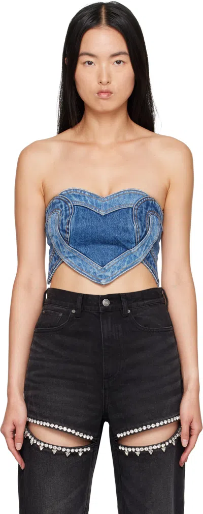 Area Blue Patchwork Heart Bandeau Denim Top