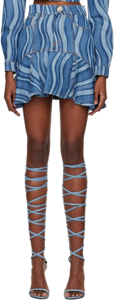 Area Sunray Denim Ruffle Mini Skirt In Indigo