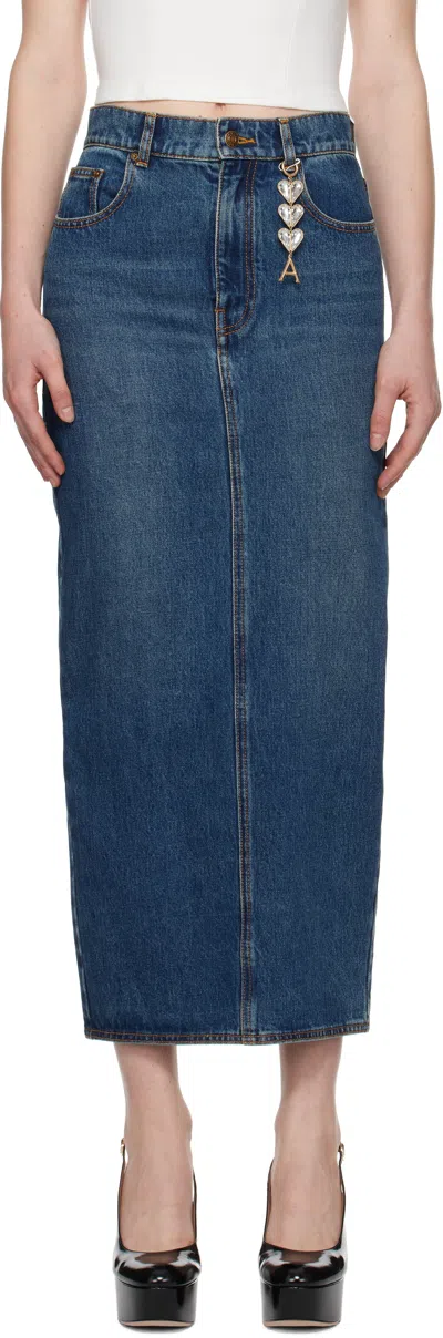 Area High-waisted Midi Skirt Zip Slit In Blue