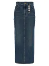 Area Logo-charm Denim Midi Skirt In Blue