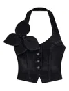 Area Denim Bow Halter Top In Black