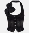 Area Denim Bow Halter Top In Black