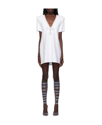 Area White Crystal Bow V-neck T-shirt Minidress