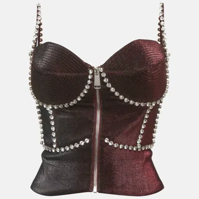 Area Burgundy Metallic Embellished Corset Top In Brown