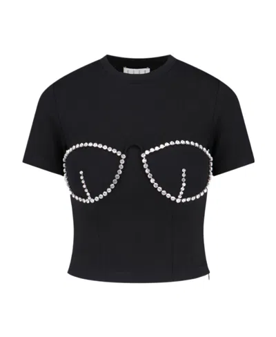 Area Crystal-embellished Cup-chain T-shirt In Black