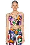 Area Heart Print Bustier Top In Multi