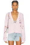 Area Crystal Butterfly Cashmere Cardigan In Light Pink