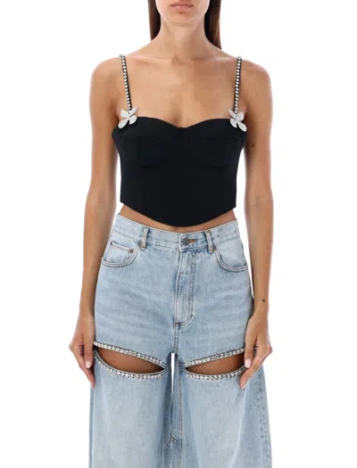 Area Butterfly Crystal-embellished Cropped Tank Bustier In Black