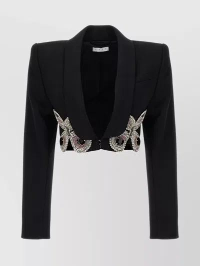 Area Crystal Butterfly Cropped Blazer In Black
