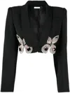 Area Crystal Butterfly Cropped Blazer In Black