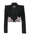 Area Crystal Butterfly Cropped Blazer In Black