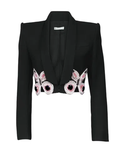 Area Crystal Butterfly Cropped Blazer In Black