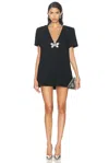 Area Black Crystal Bow V-neck T-shirt Minidress In Black