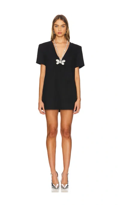 Area Black Crystal Bow V-neck T-shirt Minidress